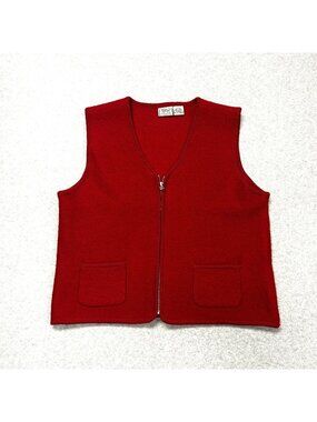 Vintage Specialty Collection Wool Zip Sweater Vest Red Size L Classic Pockets